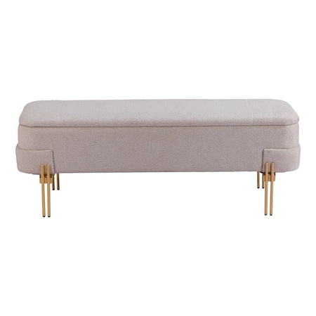 Homeroots 47in Beige and Gold Fabric Upholstered Bench 668853