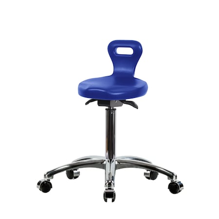 Blue Ridge Ergonomics Poly Serpent Sit-Stand Stool Chrome-Medium Bench Height with Chrome Casters in Blue Poly PSPMBSO-CR-NF-CC-BLU