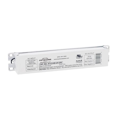Keystone LED Driver, 24V Constant Voltage output, 120-277V Input, 60W Max. KTLD-60-UV-24V-CP