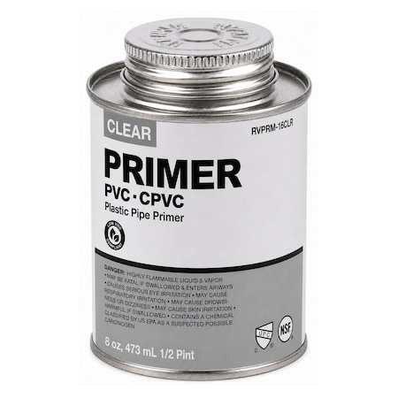 Supplygiant 8 oz Clear PVC/CPVC Primer Cement Ind. Grade Low-VOC Fast Acting Primer Glue for Pipe & Fittings SWQSN-0DMS