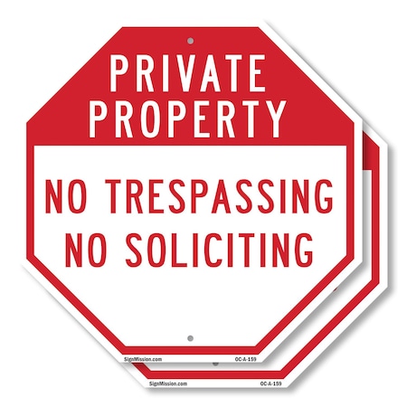 Signmission Private Property No Trespassing No, 10 inch X 10 inch, Aluminum Metal Signs, 2PK OC-A-2PACK-10-159