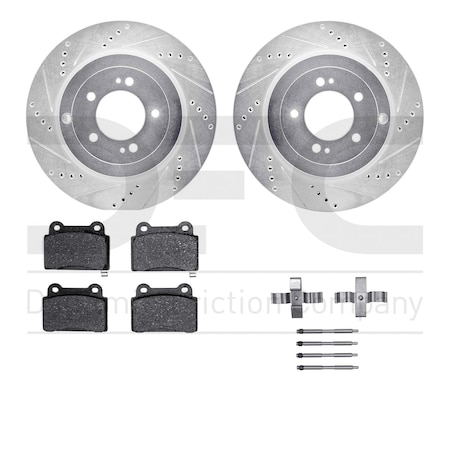 Dynamic Friction Co DFC Rotors-Drilled & Slotted-Silver w/ EURO 5000 Ceramic Brake Pads Incl Hdw 7612-72002
