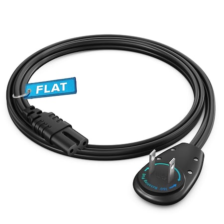 Maximm 2ft 2-Prong TV Power Cord, 360 degrees Flat Plug, Non-Polarized UL, Black ADW-90A-C7F02-16B0