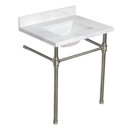 Kingston Brass 31" Quartz Console Sink with Brass Legs, 8-Inch, 3-Hole, Quartz White/Brushed Nickel KVPB3122W38CLV8