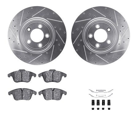 Dynamic Friction Co DFC Rotors-Drilled & Slotted-Silver w/ EURO 5000 Ceramic Brake Pads Incl Hdw 7612-20012