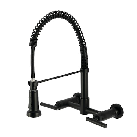 Kingston Brass Double-Handle Wall-Mount Pre-Rinse Bridge Kitchen Faucet, Matte Black GS8180CML