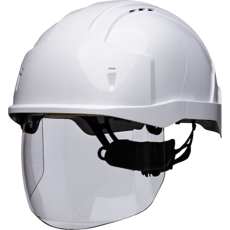 Jsp Type I, Vented Industrial Safety Helmet w/Lightweight ABS Shell, Integrated ANSI Z87.1 Faceshield, 6-P 280-EVSV-01W