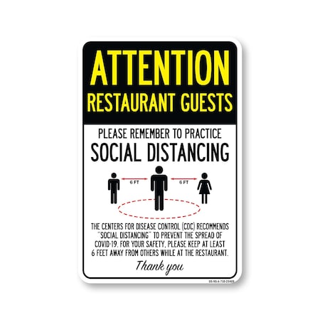 Signmission Public Safety, Restaurant Guests Practice Social Distancing, 10in X 7in Aluminum, OS-NS-A-710-25409 OS-NS-A-710-25409