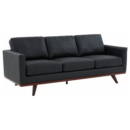 Leisuremod Chester Modern Leather Sofa with Birch Wood Base, Black CS83BL-L