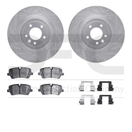 Dynamic Friction Co DFC Rotors-Drilled & Slotted-Silver w/ EURO 5000 Ceramic Brake Pads Incl Hdw 7612-11022