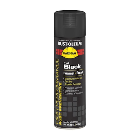 Rust-Oleum Hard Hat High Performance V2100 System Rust Preventive Enamel Spray Paint, Flat Black, 15oz Can, 6PK V2178838
