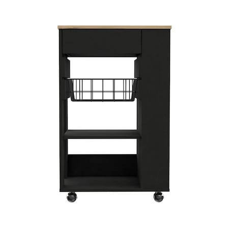 Homeroots Black and Natural 22in Rolling Kitchen Cart With Storage 477880