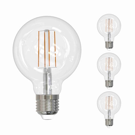 Bulbrite LED Filament, 8.5 Watt Dimmable G25 Light Bulb, Clear Glass Finish, E26 Base, 4000K, 800 Lumens, 4PK 862090
