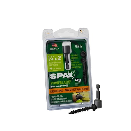 Spax 1/4 in x 2 in Exterior Structural Wood Lag Screws Powerlags Hex Head Hex, 12PK 45718207005043