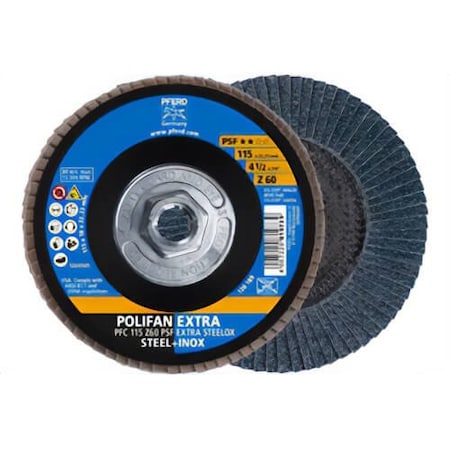 Pferd Universal Line PSF Z-Extra Threaded Coated Abrasive Flap Disc, 4-1/2 in dia, 60 grit 60656