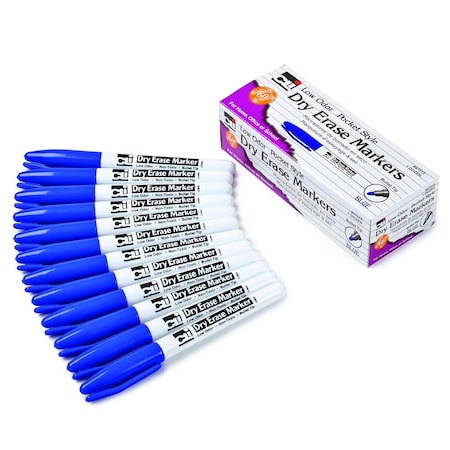 Charles Leonard Dry Erase Markers, Pocket Style, Blue, Bullet Tip, 12PK 47315