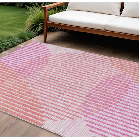 Homeroots 10' X 14' Pink Copper And Ivory Geometric Washable Indoor Outdoor Area Rug 597654