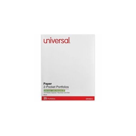 Universal Two-Pocket Portfolio, Embossed Leather Grain Paper, Black, 25PK UNV56616