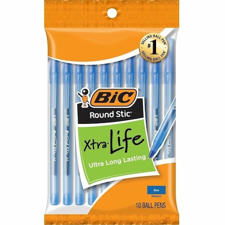 Bic Xtra Life Round Stic Ballpoint Pen, Blue, 10PK GSMP101BE