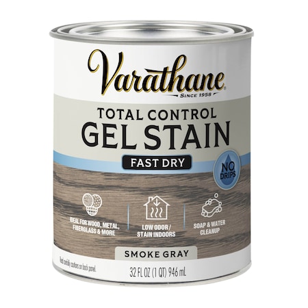Varathane One Step Water-Based Gel Wood Stain, Smoke Gray, 1 Quart 394707