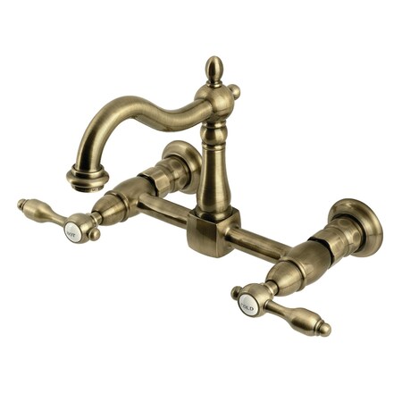 Kingston Brass Two-Handle Wall Mount Bridge Kitchen Faucet, Antique Brass KS1263TAL
