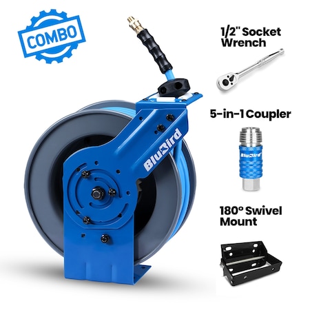 Blubird Dual-Arm Air Hose Reel All-In-One 1/2in x 50ft BBRDA1250-AIO