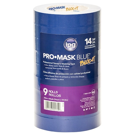 Intertape 0.94" x 60 Yds Intertape PT14 Blue ProMask Blue Masking Tape, Contractor 9-Pack PT14