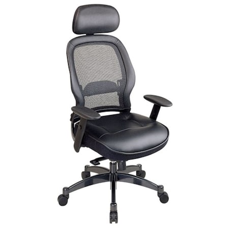 Office Star Managerial Chair Managers Chair, Adjustable Arms, 19-3/4" to 22-1/2" Height, Leather, Black 27008