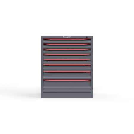 Strong Hold 8 drawer cabinet - (5x 2ft, 1x 3ft, 1x 4ft, 1x 5ft) - Red accents - Keyed Different S3036-PPDAS-0801DS