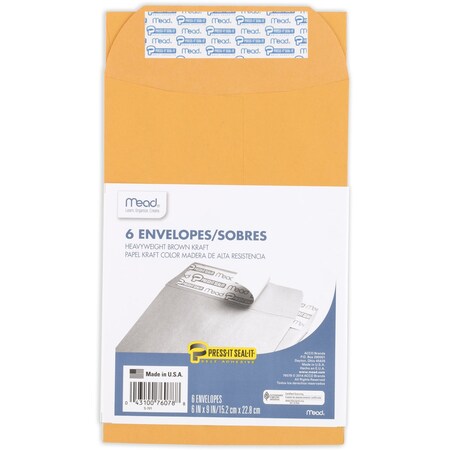 Mead Press-It Seal-It Envelopes, 6in x 9, PK 6 76078