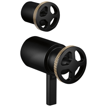 Brizo Litze Tempassure Thermostatic Valve With Diverter Trim Handle Kit, Wheel Matte Black/Luxe Gold HW7532-BLGL