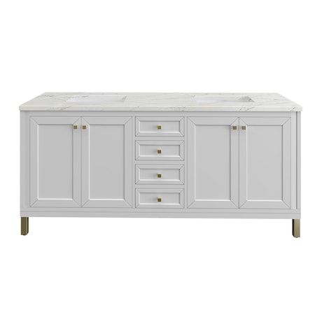 James Martin Vanities Chicago 72 in. Double Vanity, Glossy White, w/ 3 CM Ethereal Noctis Silestone Top 503-V72-GW-3ENC