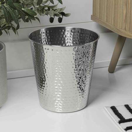 Happimess Axel Modern Minimalist Hammered Steel 2 Gal Waste Bin, Polished Steel, 2PK HPM1110E-SET2