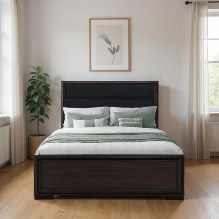 Homeroots Brown and Black Wood And Upholstery Queen Bed Frame 634333