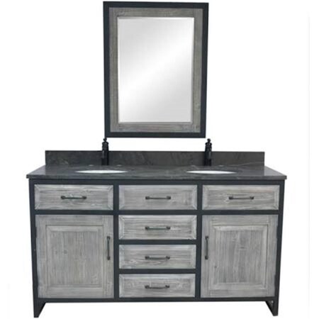 Infurniture WK8860-WK TOP 60 in. Rustic Solid Fir Double Sink Iron Frame Vanity with Limestone Top WK8860+WK TOP