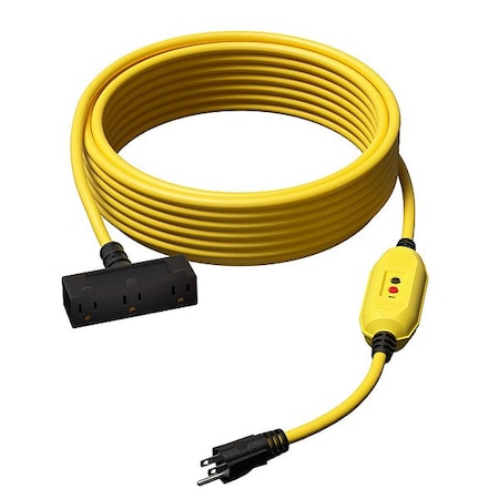 Zoro Select GFCI, Yellow, 101 ft, 3 Outlet, 12 AWG 875LD9