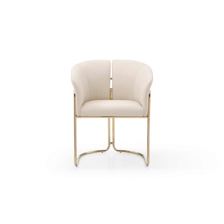 Homeroots Beige and Gold Faux Leather and Metal Partially Open Back Dining Arm Chair 719093