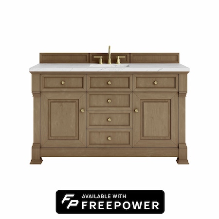 James Martin Vanities Brookfield 60 in. Single Vanity, Pecan w/ 3 CM Ethereal Noctis Silestone Top 547-V60S-PCN-FENC