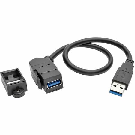 Tripp Lite USB 3.0 Keystone Panel Mount Coupler Extension Cable Angled 1FT U324-001-KPA-BK