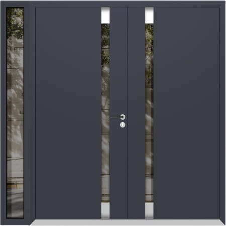 Vdomdoors Aluminum Double Doors Cynex 6777 Grey 1 Sidelight Mirrored Clear Glass Modern Painted 86x80 (W72+14 CYNEX6777DEXD-GRE-W72+14xH80-LH-I