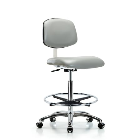 Blue Ridge Ergonomics Clean Room Chair Hi Ben Chair, Vin, Chrm, CF, Cast, Dov, CL10, 26" to 35-1/2" Height, Vinyl, Dove BR-CLR-VHBCH-CR-CF-CC-8567
