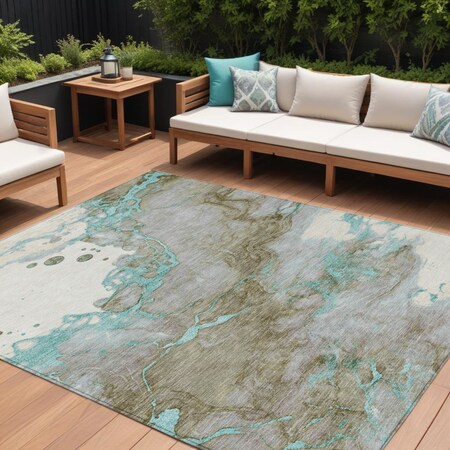 Homeroots 10' X 14' Teal Blue And Brown Abstract Washable Indoor Outdoor Area Rug 631896