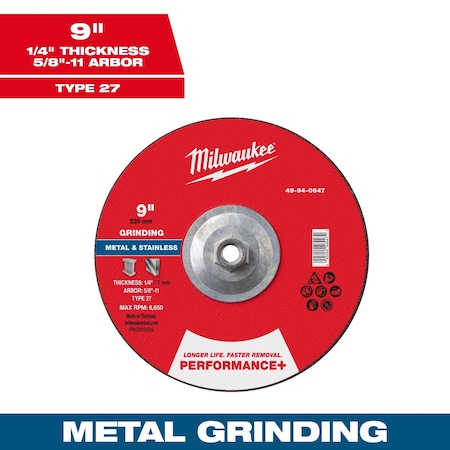 Milwaukee Tool Grinding Wheel, 9" dia. 49-94-0647