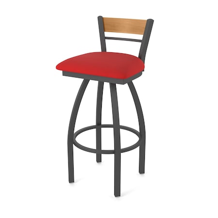 Holland Bar Stool Co Revelle 25in Swivel Counter Stool with Pewter Finish, Medium Back and Canter Red Seat 881