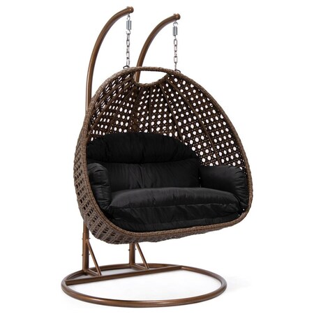 Leisuremod Mendoza Dark Brown Wicker Hanging 2 person Egg Swing Chair with Black Cushions MSCDBR-53BL