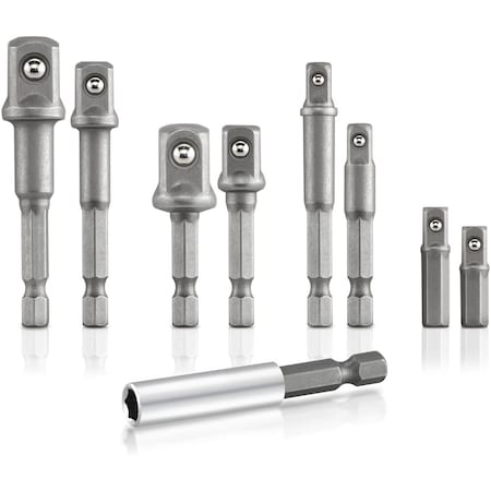Neiko Socket Adapter Extension Drill-Bit Set, 1/4-, 3/8-, and 1/2-Inch Drives, 9-Piece Extension Set 257