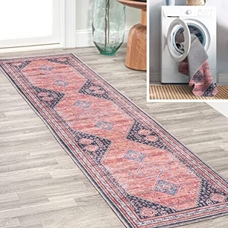 Jonathan Y Dalyan Geometric Medallions Machine-Washable Terracotta/Navy 2 ft. x 8 ft. Runner Rug WSH101A-28