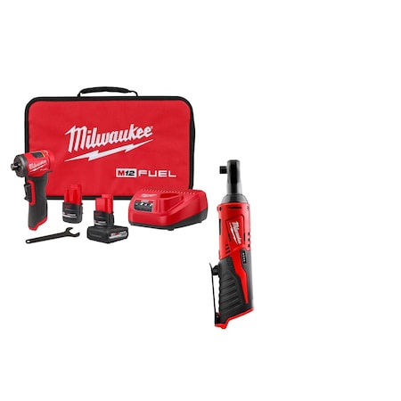 Milwaukee Tool M12 FUEL Die Grinder Kit + M12 Ratchet 3485-22, 2457-20