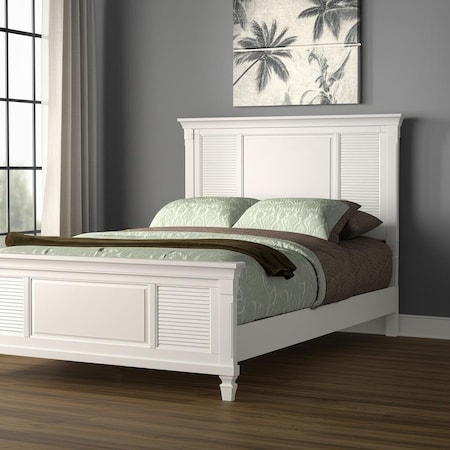 Homeroots White Ribbed Texture Solid Wood Queen Bed Frame 524847