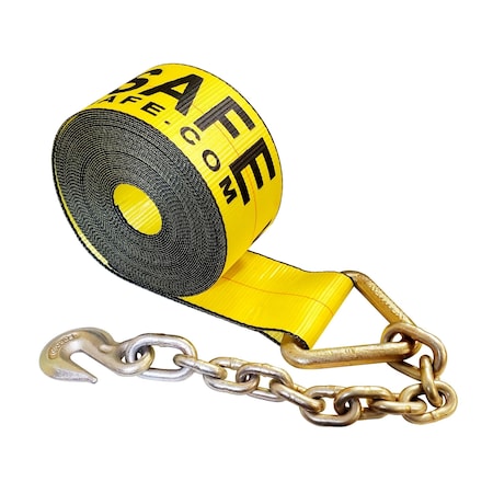 Tie 4 Safe 4'' x 30' Winch Strap w/ Chain Extension WLL: 5,400 LBS Yellow TWS43-1530-F87-Y-C-1
